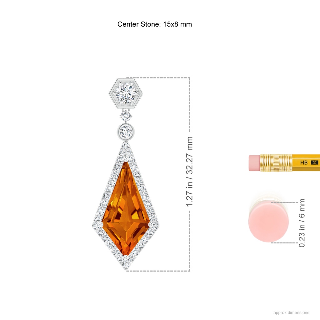 15x8mm AAAA Moroccan Style Kite-Shaped Citrine Pendant in White Gold Ruler