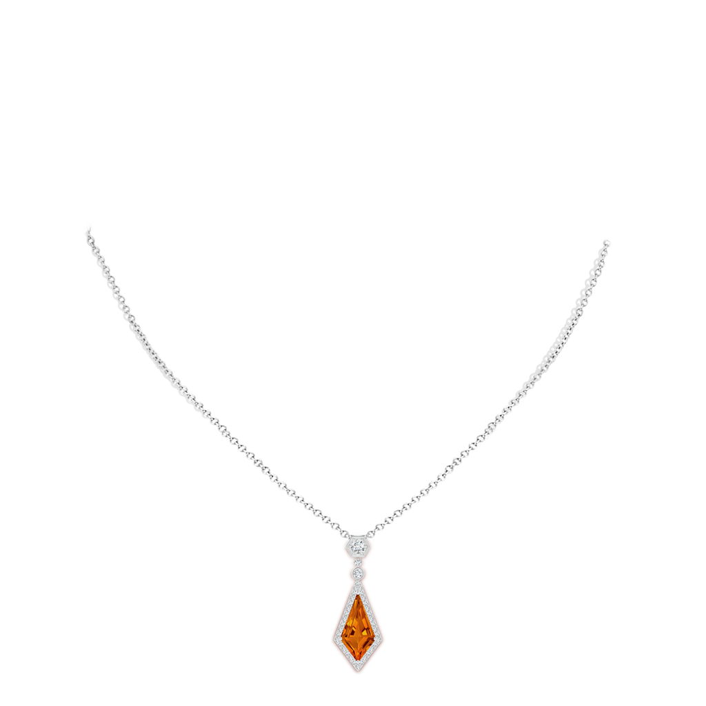15x8mm AAAA Moroccan Style Kite-Shaped Citrine Pendant in White Gold Body-Neck