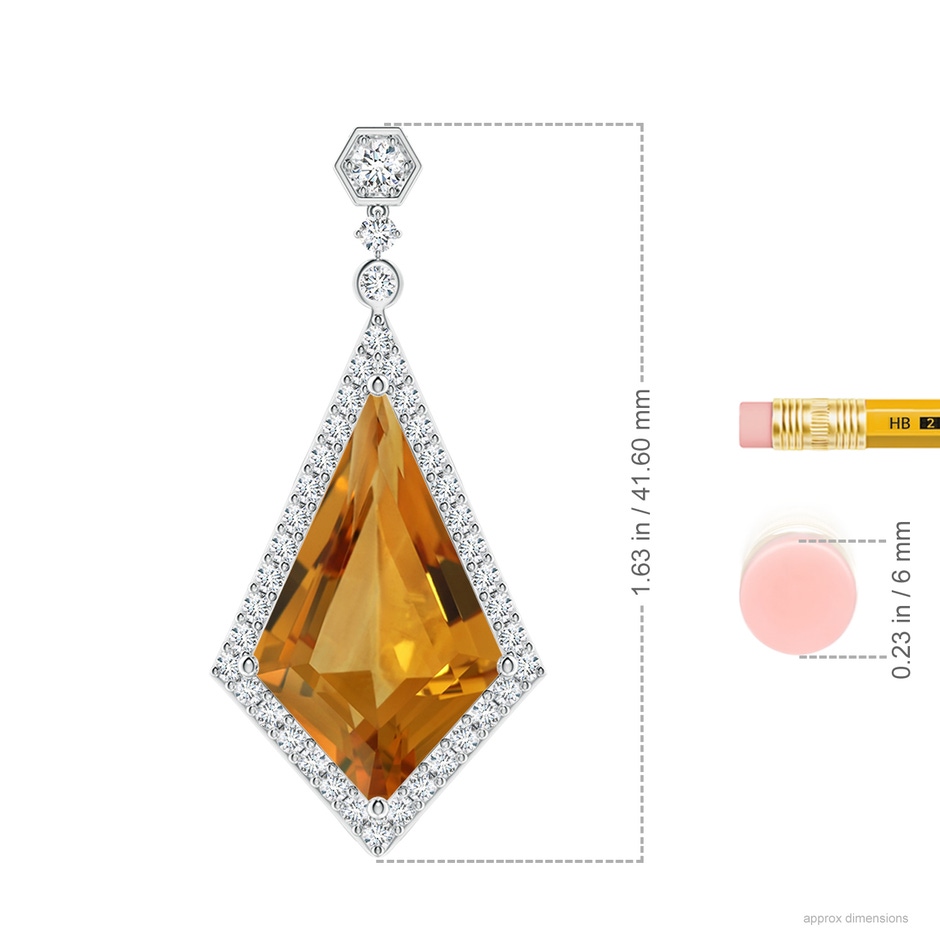 22.23x13.83x8.02mm AAAA GIA Certified Moroccan Style Kite-Shaped Citrine Pendant in P950 Platinum ruler