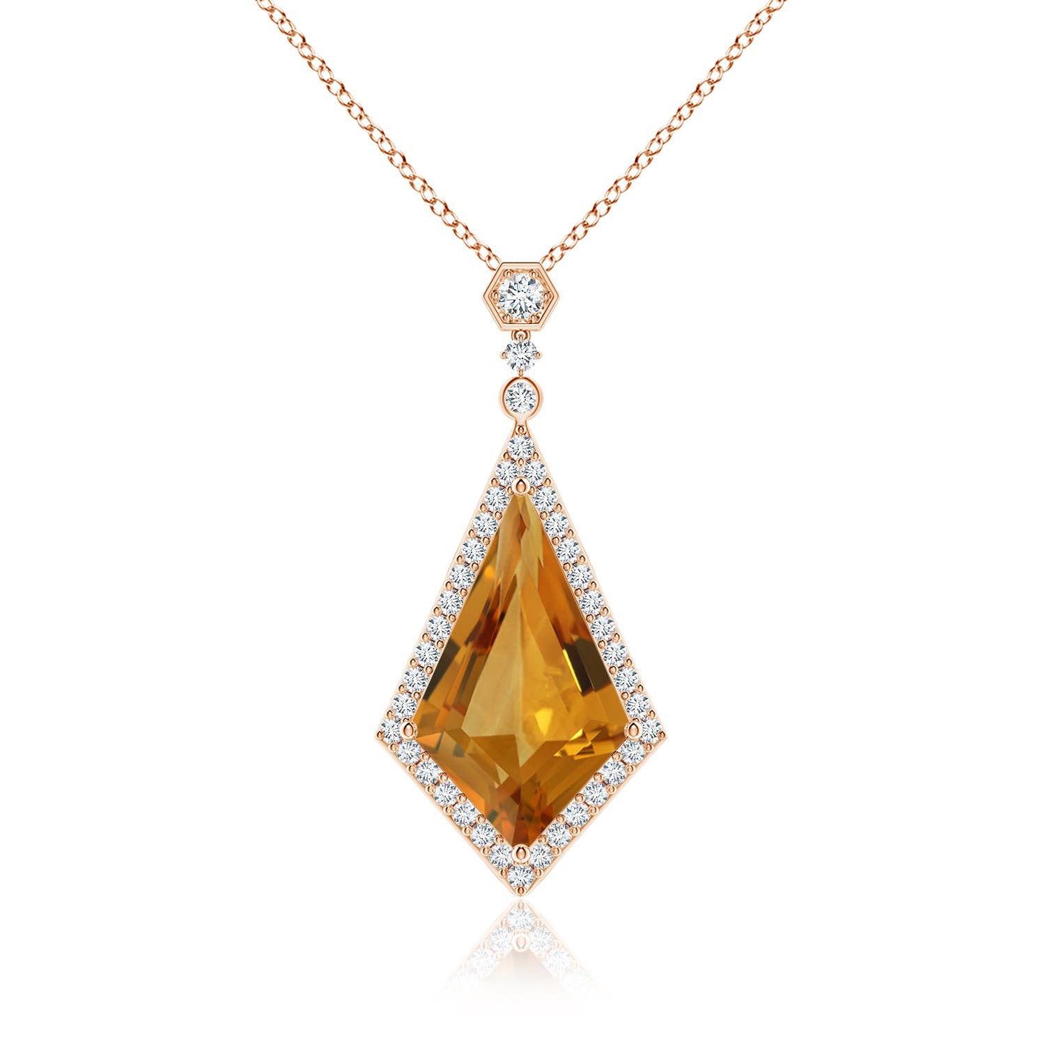 22.23x13.83x8.02mm AAAA GIA Certified Moroccan Style Kite-Shaped Citrine Pendant in Rose Gold