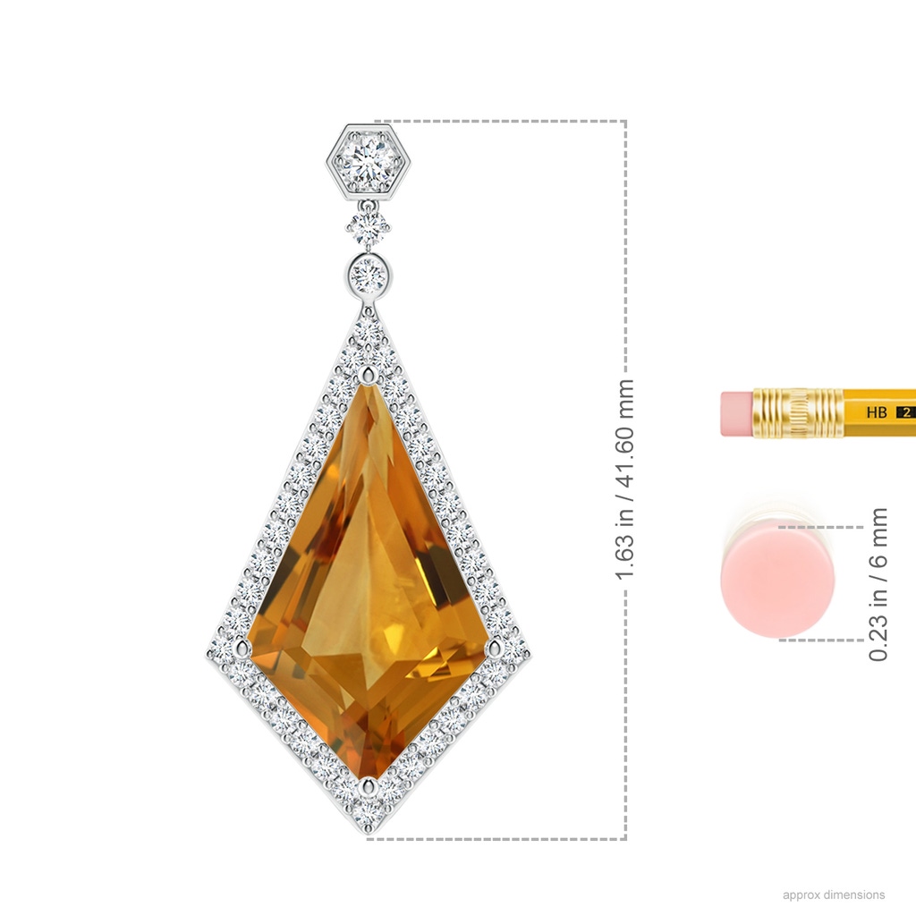 22.23x13.83x8.02mm AAAA GIA Certified Moroccan Style Kite-Shaped Citrine Pendant in White Gold ruler