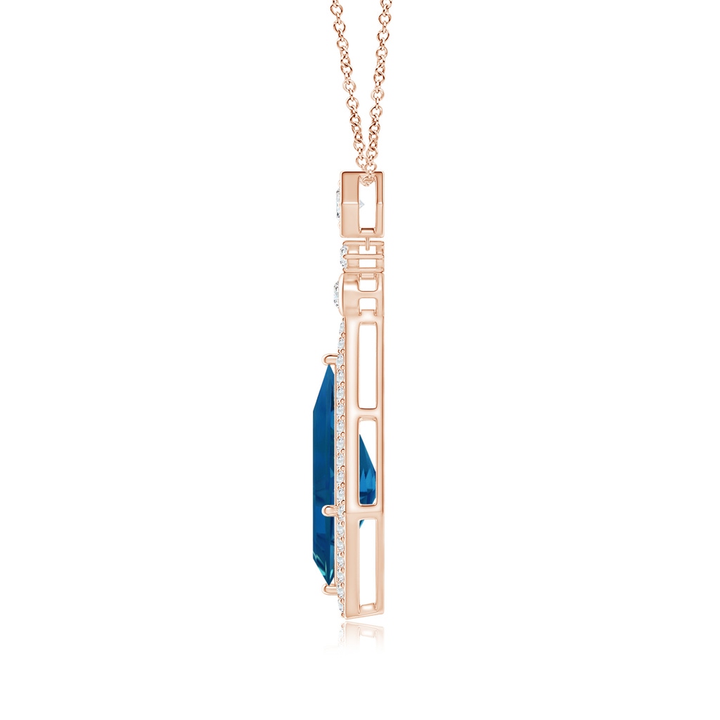 14x7mm AAAA Moroccan Style Kite-Shaped London Blue Topaz Pendant in Rose Gold - side 1