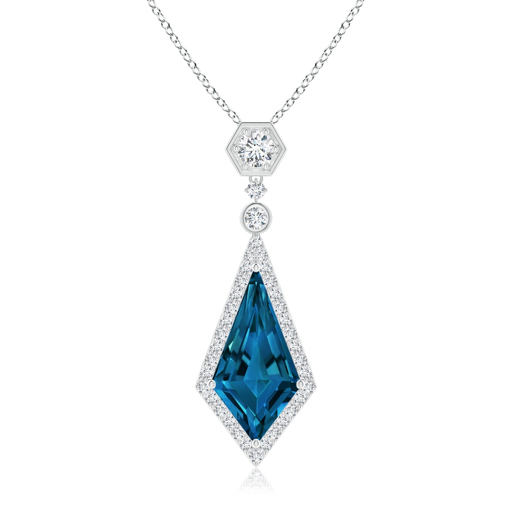 15x8mm AAAA Moroccan Style Kite-Shaped London Blue Topaz Pendant in White Gold