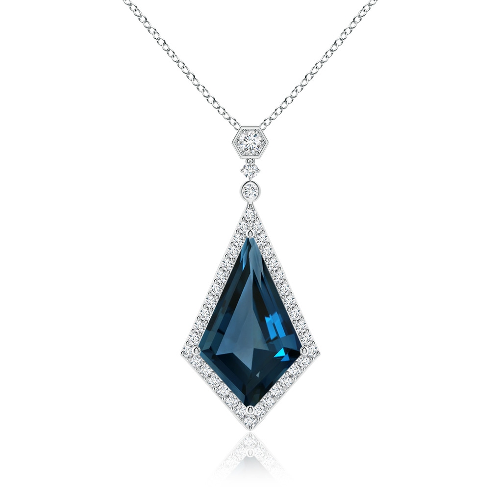 22.24x14.00x7.97mm AAAA GIA Certified Moroccan Style Kite-Shaped London Blue Topaz Pendant in White Gold