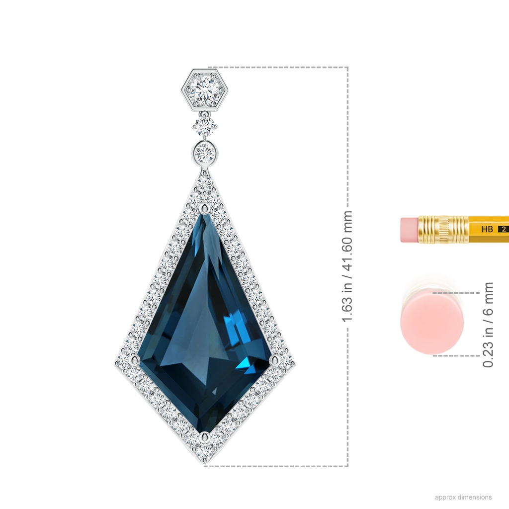 22.24x14.00x7.97mm AAAA GIA Certified Moroccan Style Kite-Shaped London Blue Topaz Pendant in White Gold ruler