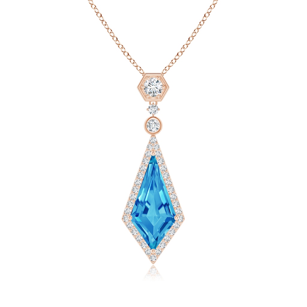 14x7mm AAAA Moroccan Style Kite-Shaped Swiss Blue Topaz Pendant in Rose Gold