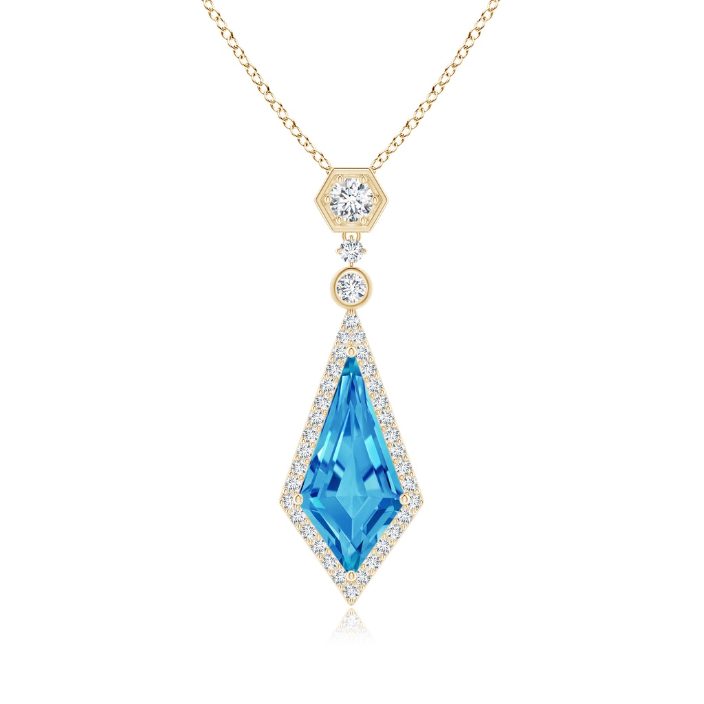 14x7mm AAAA Moroccan Style Kite-Shaped Swiss Blue Topaz Pendant in Yellow Gold