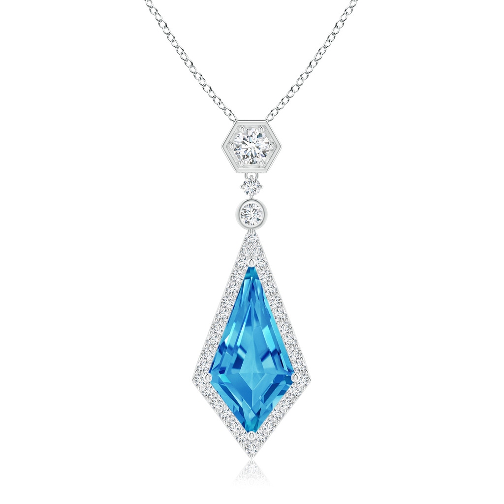 15x8mm AAAA Moroccan Style Kite-Shaped Swiss Blue Topaz Pendant in White Gold