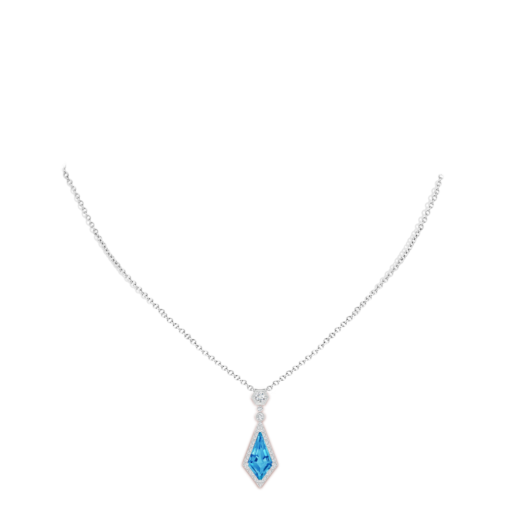 15x8mm AAAA Moroccan Style Kite-Shaped Swiss Blue Topaz Pendant in White Gold Body-Neck