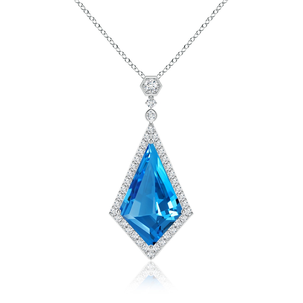 22.19x13.94x7.07mm AAAA GIA Certified Moroccan Style Kite-Shaped Swiss Blue Topaz Pendant in White Gold
