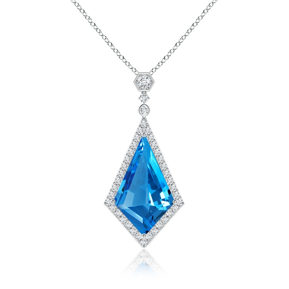 22.19x13.94x7.07mm AAAA GIA Certified Moroccan Style Kite-Shaped Swiss Blue Topaz Pendant in White Gold 