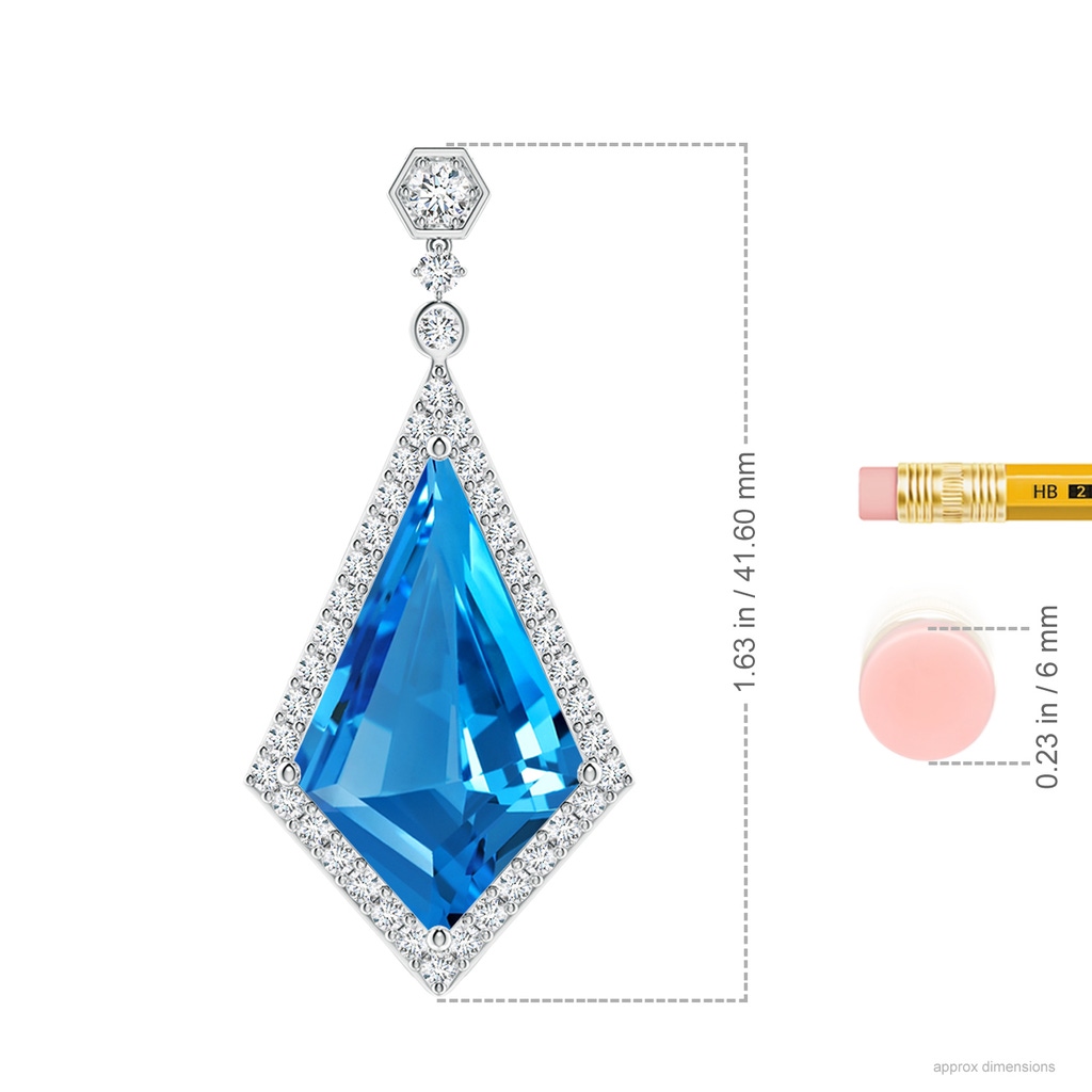 22.19x13.94x7.07mm AAAA GIA Certified Moroccan Style Kite-Shaped Swiss Blue Topaz Pendant in White Gold ruler