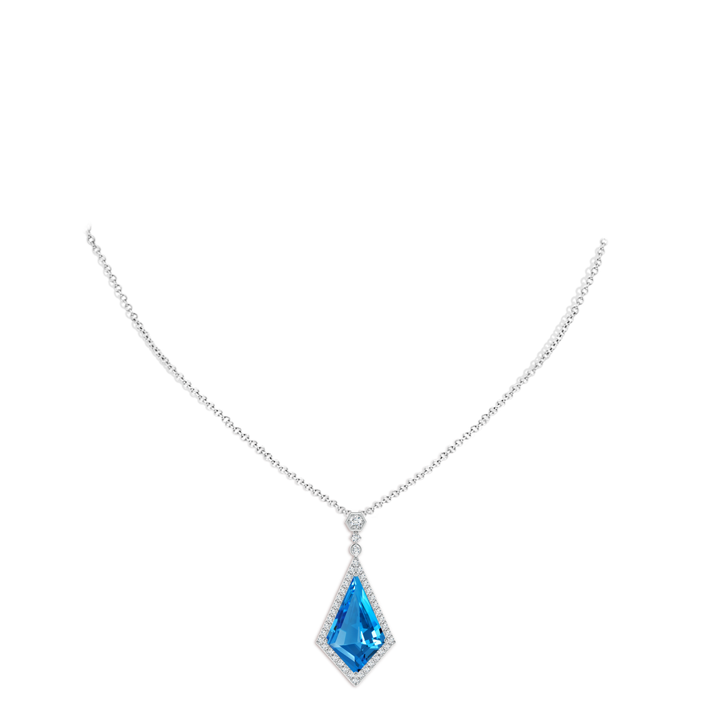 22.19x13.94x7.07mm AAAA GIA Certified Moroccan Style Kite-Shaped Swiss Blue Topaz Pendant in White Gold pen