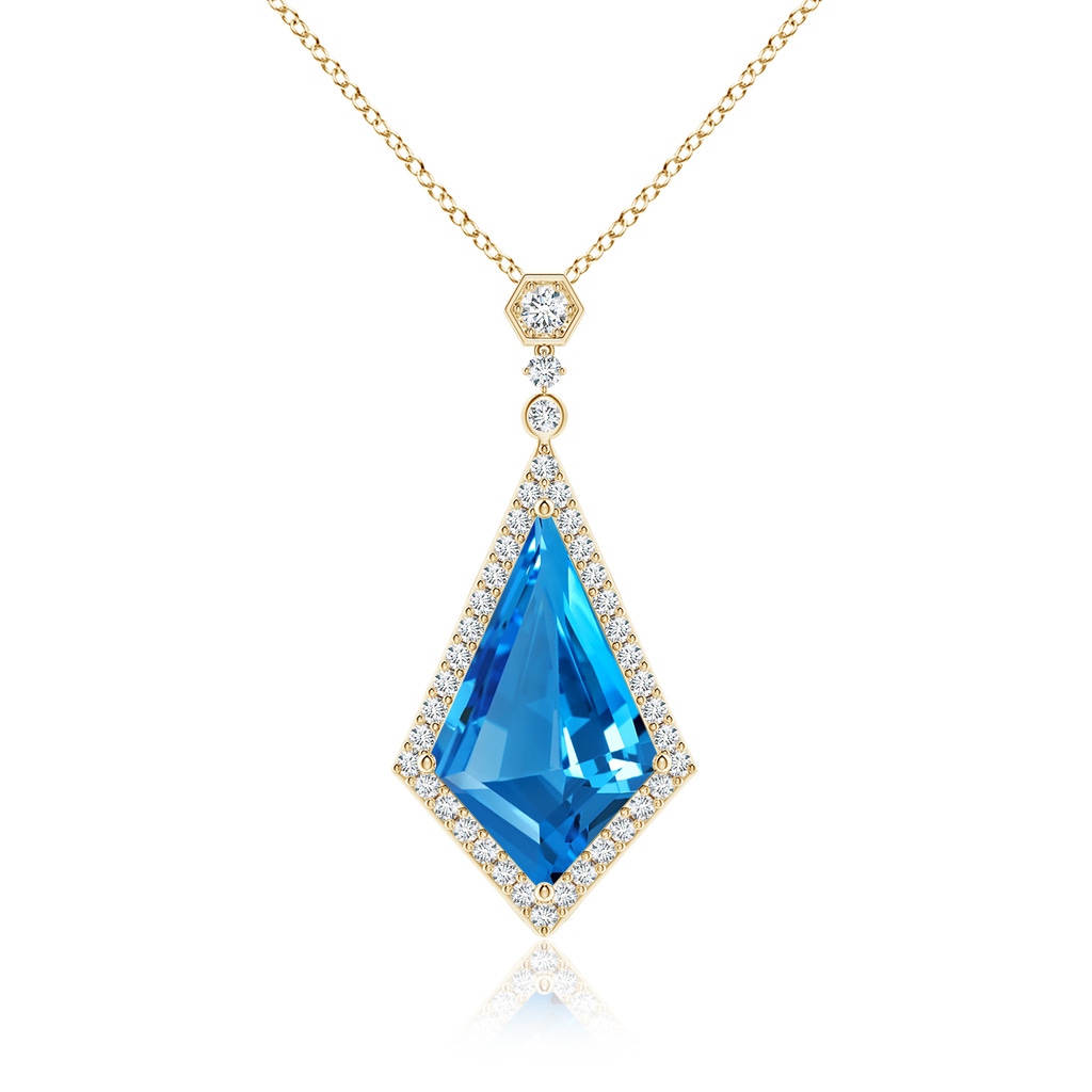 22.19x13.94x7.07mm AAAA GIA Certified Moroccan Style Kite-Shaped Swiss Blue Topaz Pendant in Yellow Gold