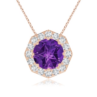 11mm AAAA Round Amethyst Pendant with Octagonal Halo in Rose Gold