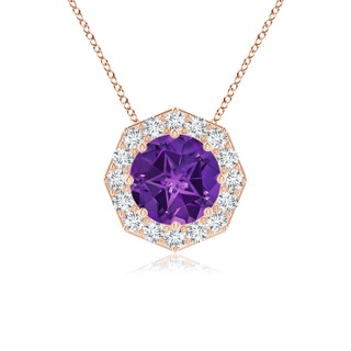 9mm AAAA Round Amethyst Pendant with Octagonal Halo in 10K Rose Gold