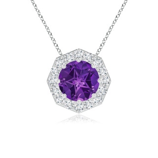 9mm AAAA Round Amethyst Pendant with Octagonal Halo in P950 Platinum