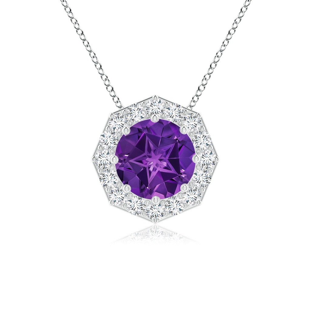 9mm AAAA Round Amethyst Pendant with Octagonal Halo in White Gold