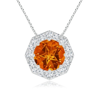 11mm AAAA Round Citrine Pendant with Octagonal Halo in P950 Platinum