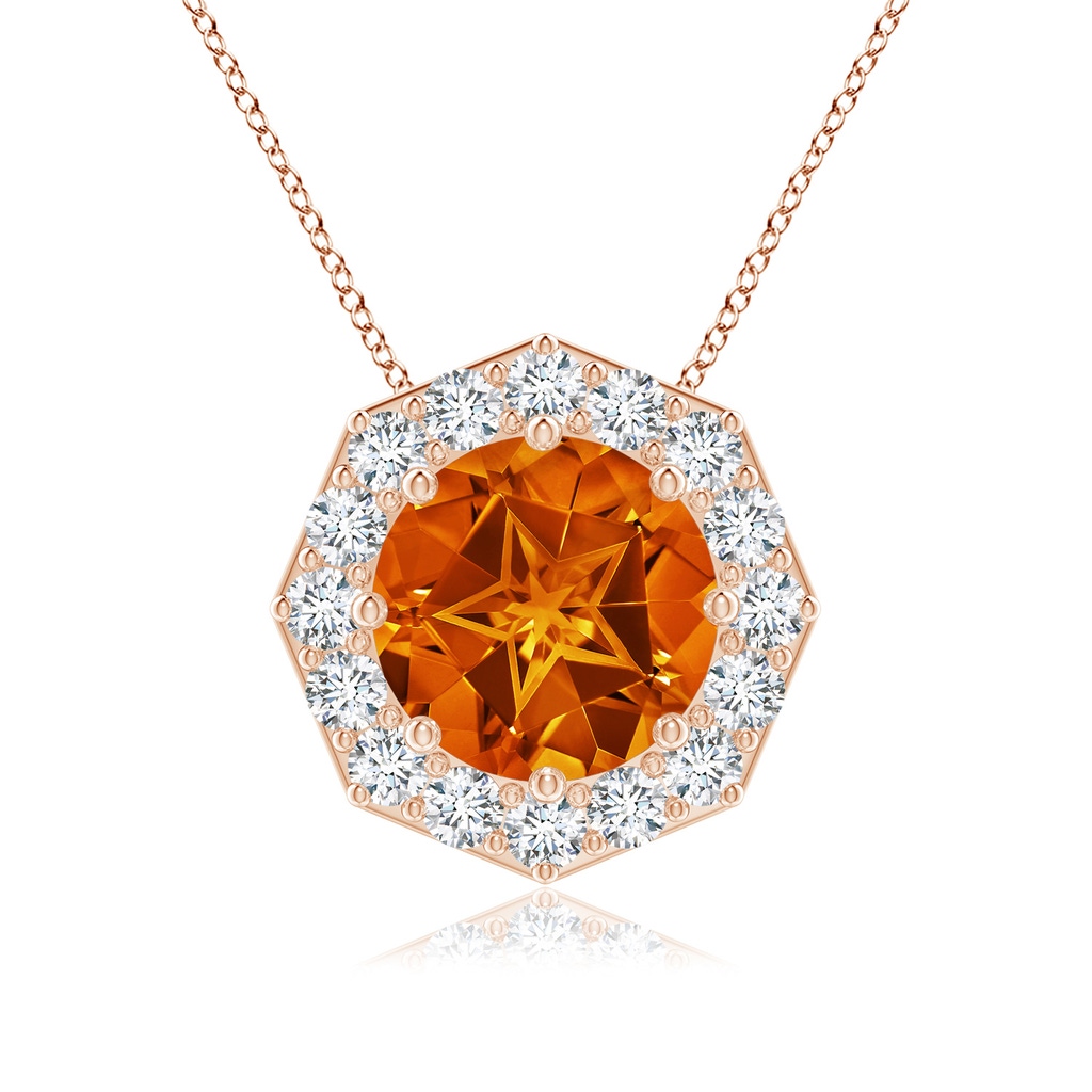11mm AAAA Round Citrine Pendant with Octagonal Halo in Rose Gold