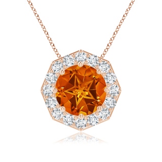 11mm AAAA Round Citrine Pendant with Octagonal Halo in Rose Gold