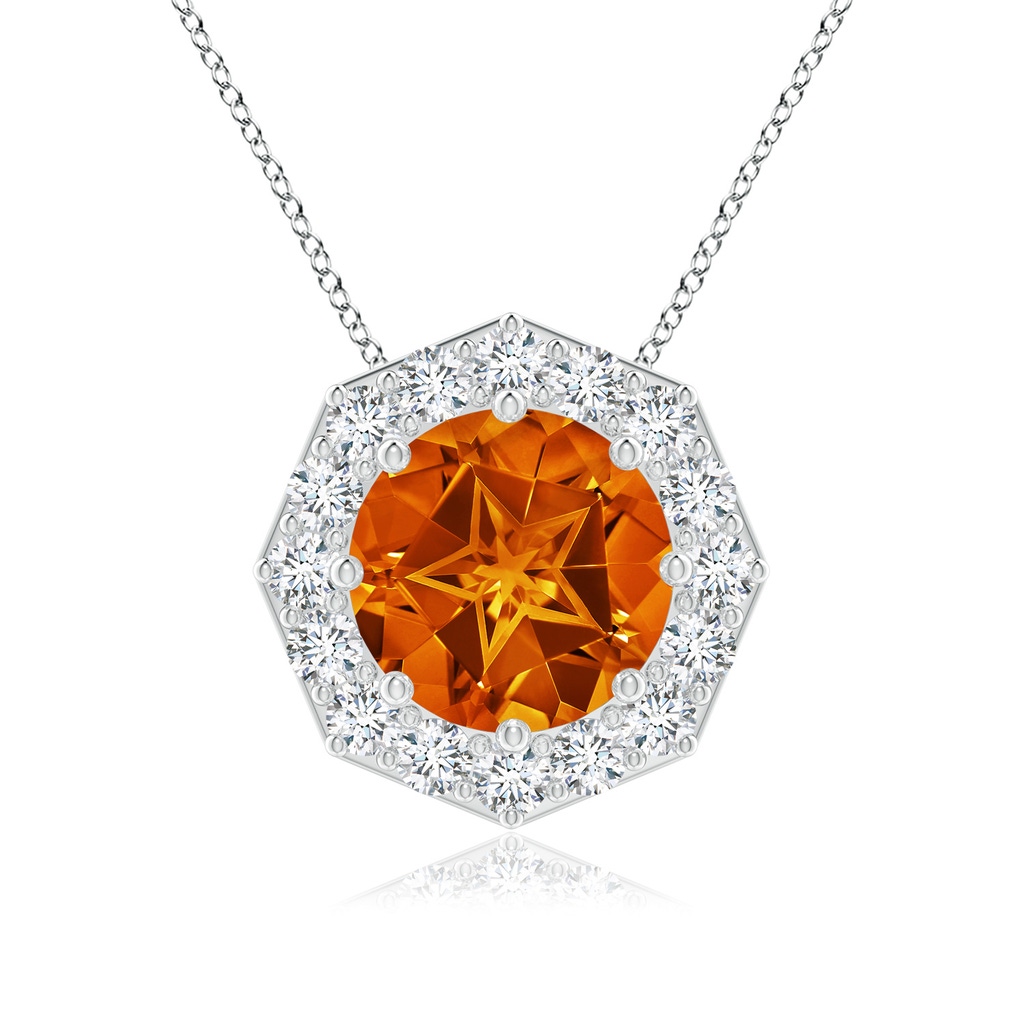 11mm AAAA Round Citrine Pendant with Octagonal Halo in White Gold