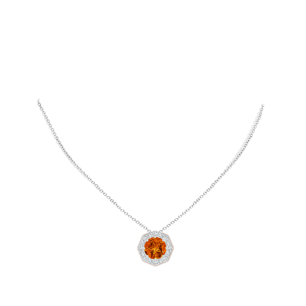 11mm AAAA Round Citrine Pendant with Octagonal Halo in White Gold Body-Neck