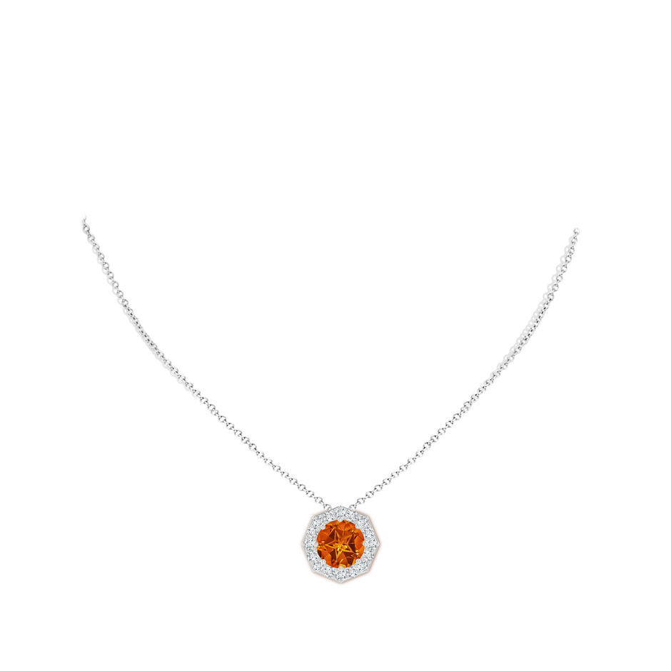 11mm AAAA Round Citrine Pendant with Octagonal Halo in White Gold body-neck