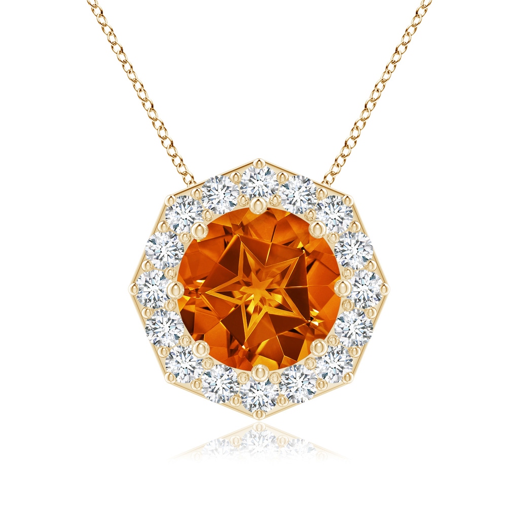 11mm AAAA Round Citrine Pendant with Octagonal Halo in Yellow Gold