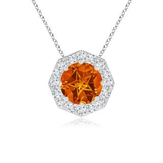 9mm AAAA Round Citrine Pendant with Octagonal Halo in P950 Platinum