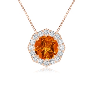 9mm AAAA Round Citrine Pendant with Octagonal Halo in Rose Gold