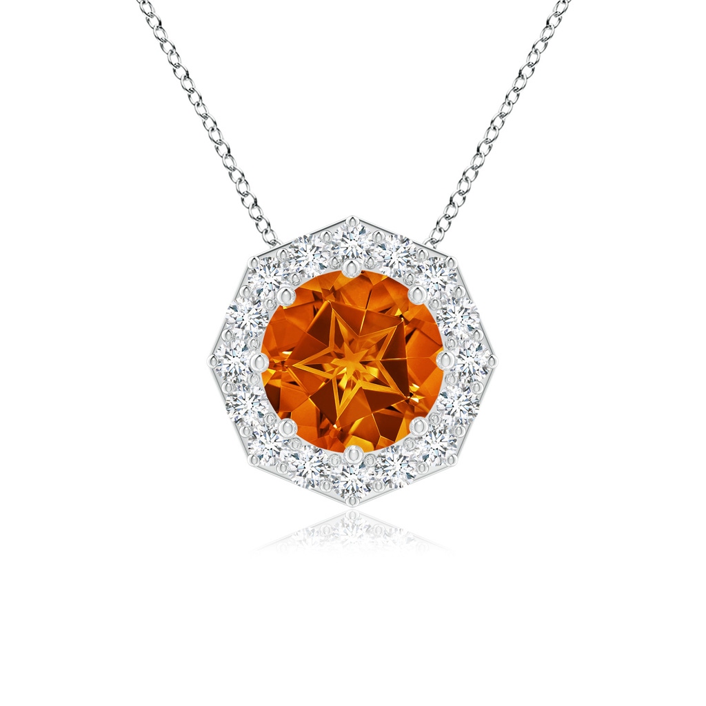 9mm AAAA Round Citrine Pendant with Octagonal Halo in White Gold