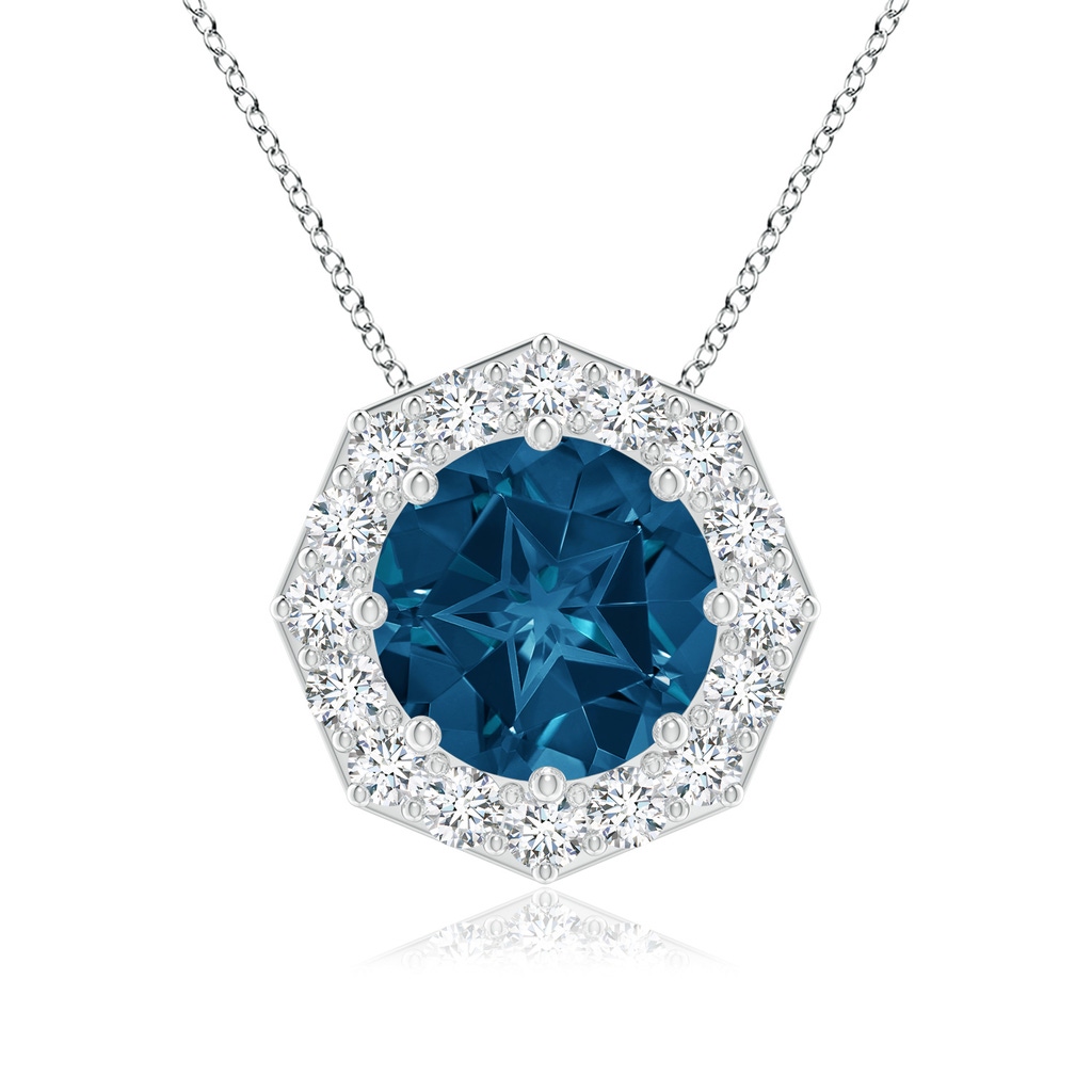 11mm AAAA Round London Blue Topaz Pendant with Octagonal Halo in P950 Platinum