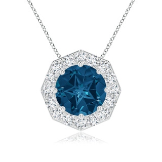 11mm AAAA Round London Blue Topaz Pendant with Octagonal Halo in P950 Platinum