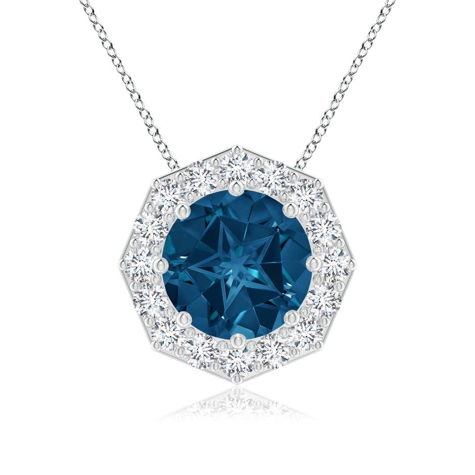 11mm AAAA Round London Blue Topaz Pendant with Octagonal Halo in White Gold 