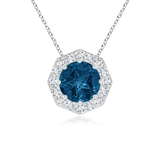 9mm AAAA Round London Blue Topaz Pendant with Octagonal Halo in P950 Platinum
