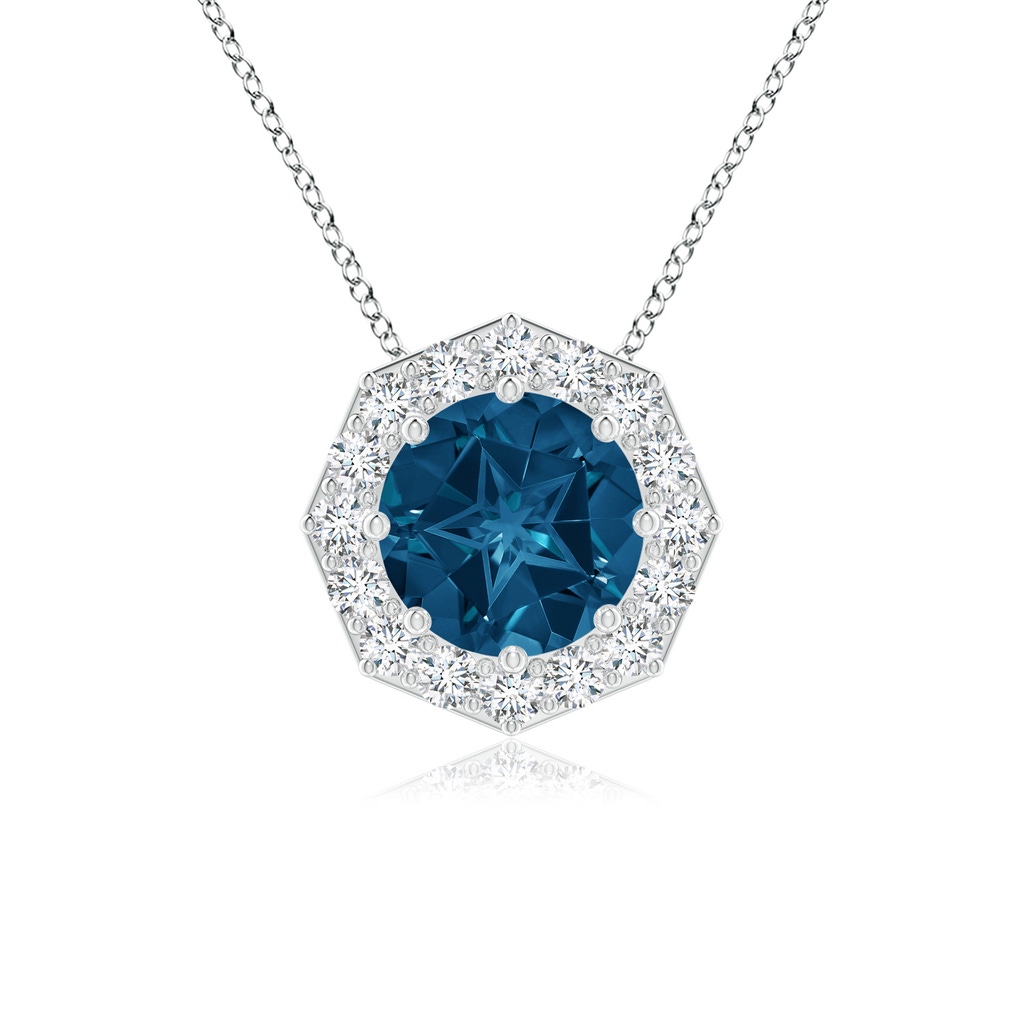 9mm AAAA Round London Blue Topaz Pendant with Octagonal Halo in White Gold