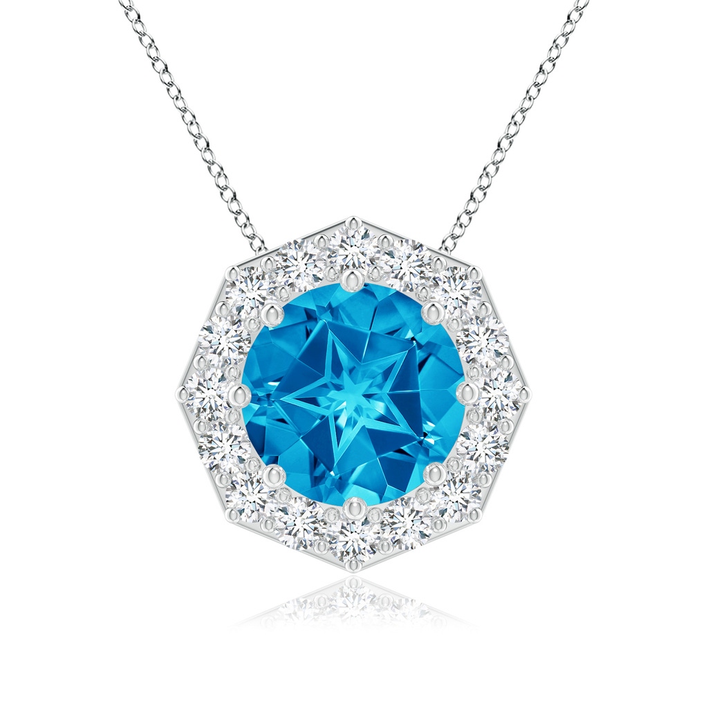 11mm AAAA Round Swiss Blue Topaz Pendant with Octagonal Halo in P950 Platinum