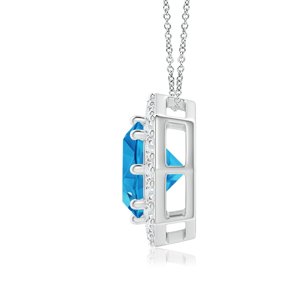 11mm AAAA Round Swiss Blue Topaz Pendant with Octagonal Halo in White Gold Side-1