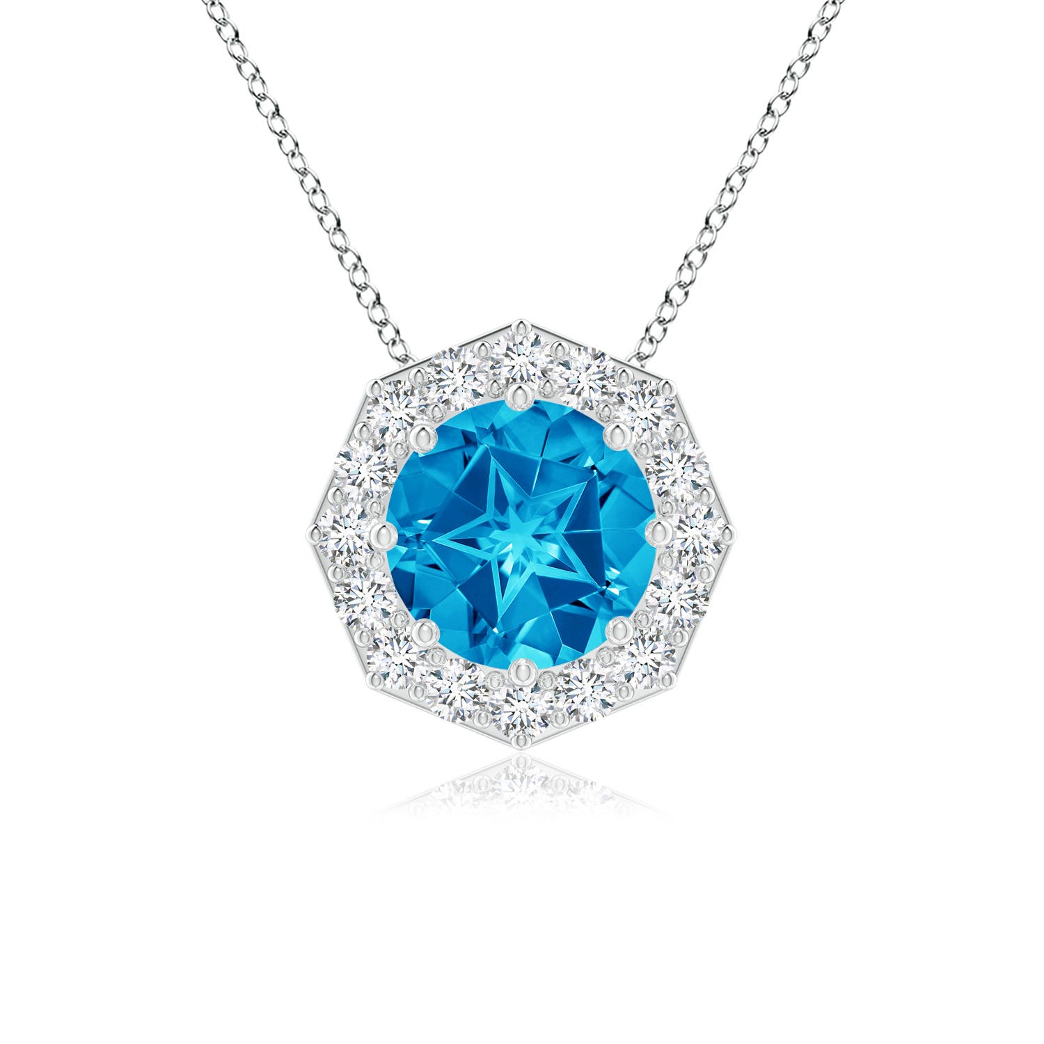 9mm AAAA Round Swiss Blue Topaz Pendant with Octagonal Halo in P950 Platinum