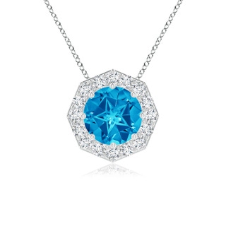 9mm AAAA Round Swiss Blue Topaz Pendant with Octagonal Halo in P950 Platinum