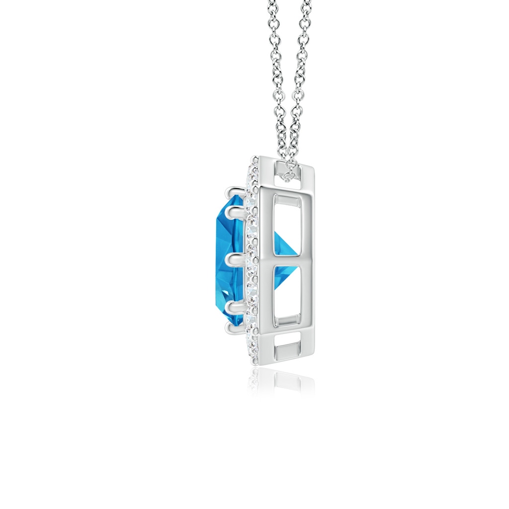 9mm AAAA Round Swiss Blue Topaz Pendant with Octagonal Halo in White Gold - side_1
