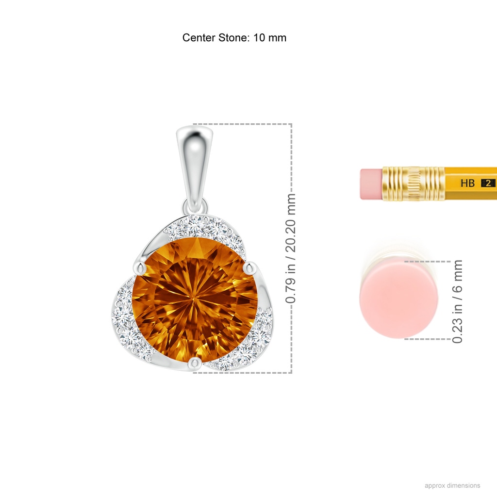 10mm AAAA Round Citrine Three Petal Flower Pendant in White Gold Ruler