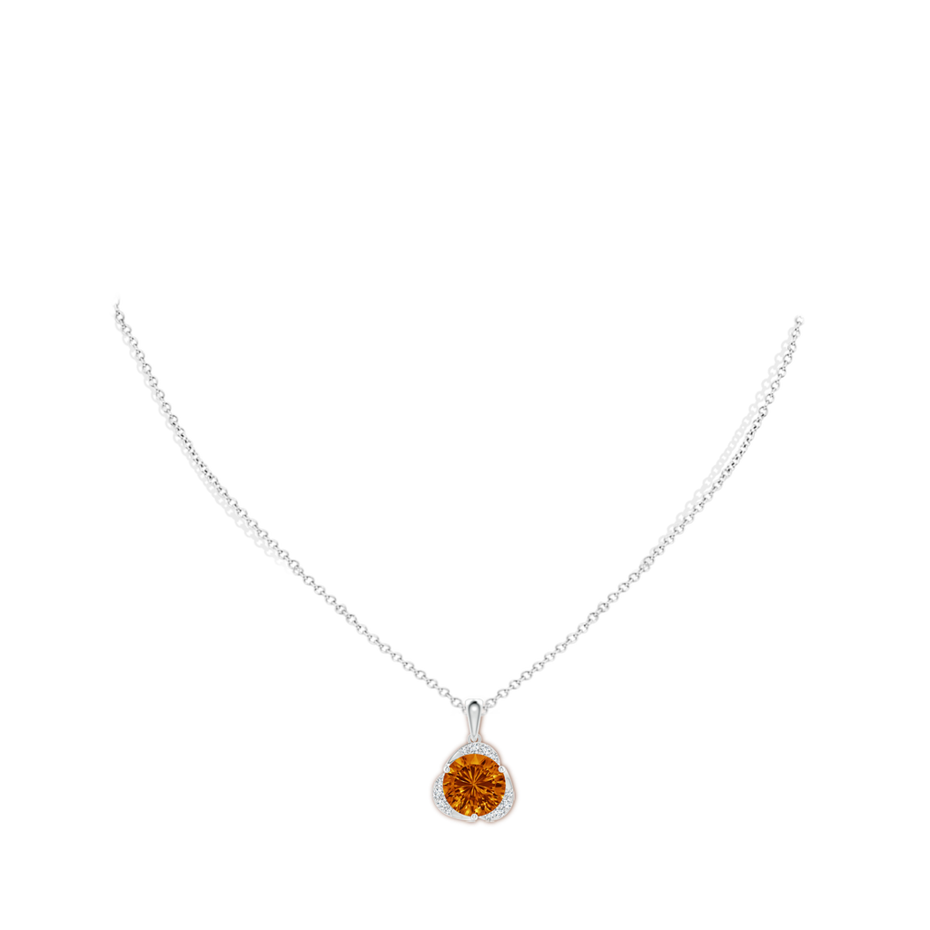 10mm AAAA Round Citrine Three Petal Flower Pendant in White Gold Body-Neck