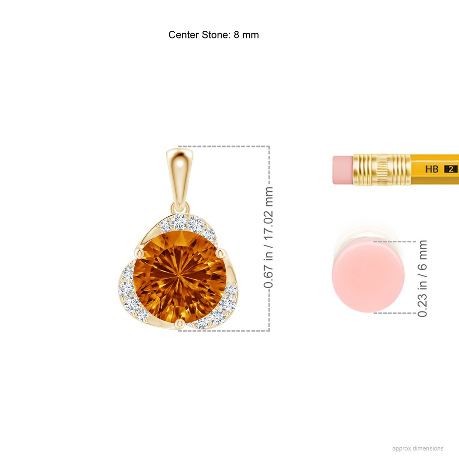 8mm AAAA Round Citrine Three Petal Flower Pendant in Yellow Gold ruler