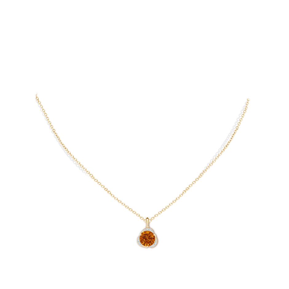 8mm AAAA Round Citrine Three Petal Flower Pendant in Yellow Gold body-neck