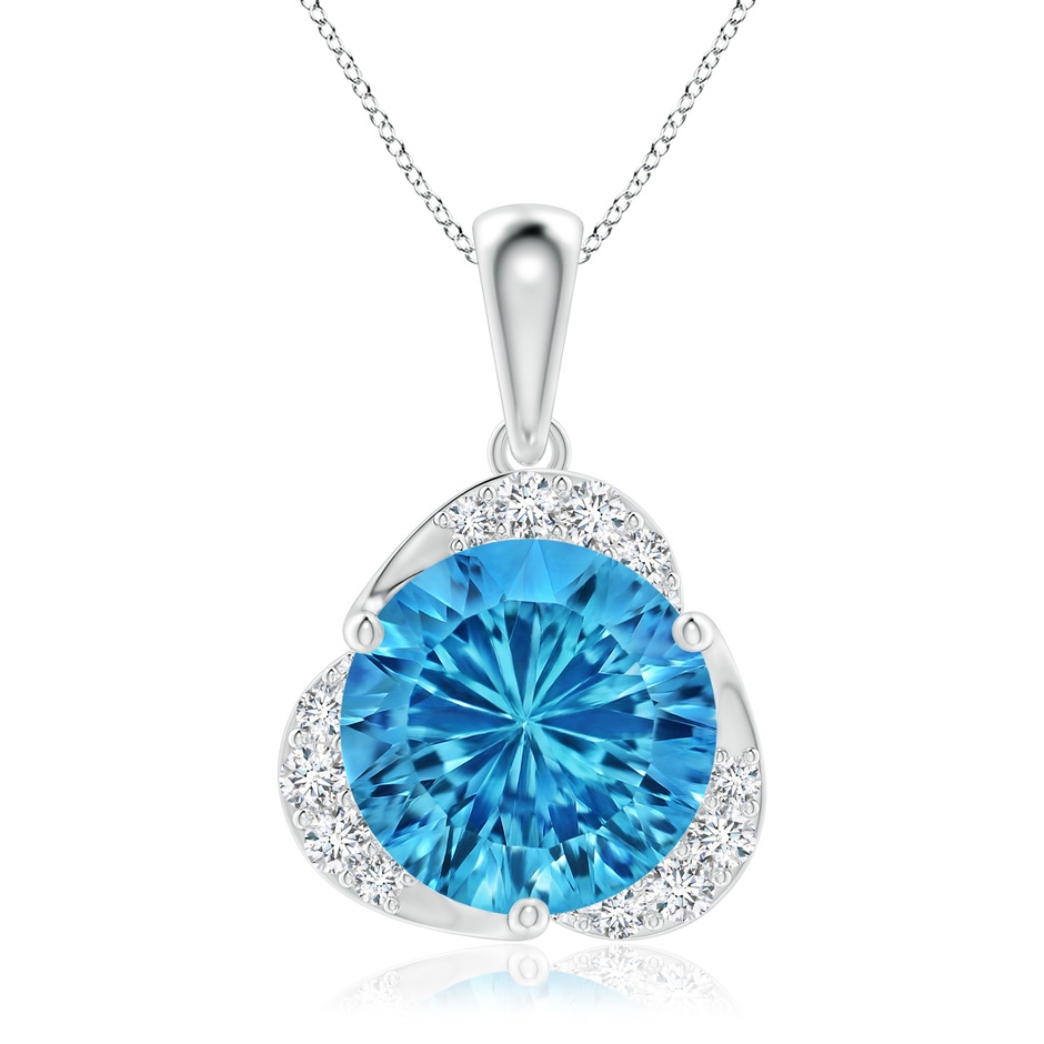 10mm AAAA Round Swiss Blue Topaz Three Petal Flower Pendant in White Gold 