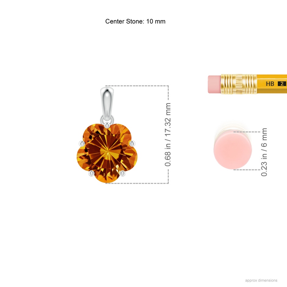 10mm AAAA Solitaire Five-Petal Flower Citrine Pendant in P950 Platinum ruler