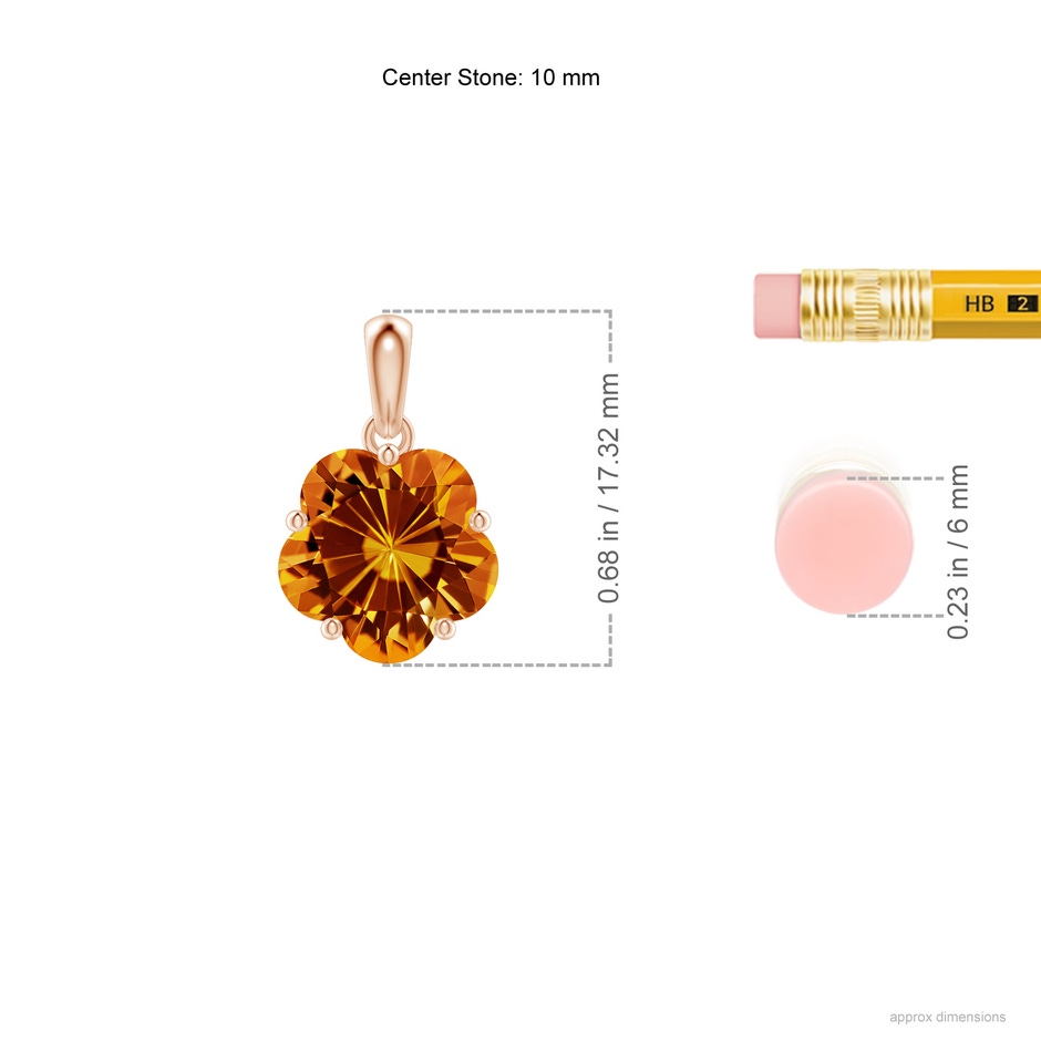 10mm AAAA Solitaire Five-Petal Flower Citrine Pendant in Rose Gold ruler