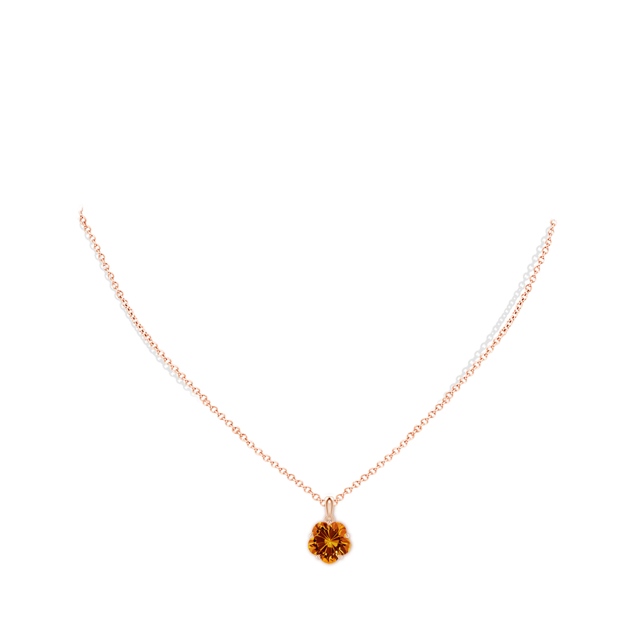 10mm AAAA Solitaire Five-Petal Flower Citrine Pendant in Rose Gold body-neck